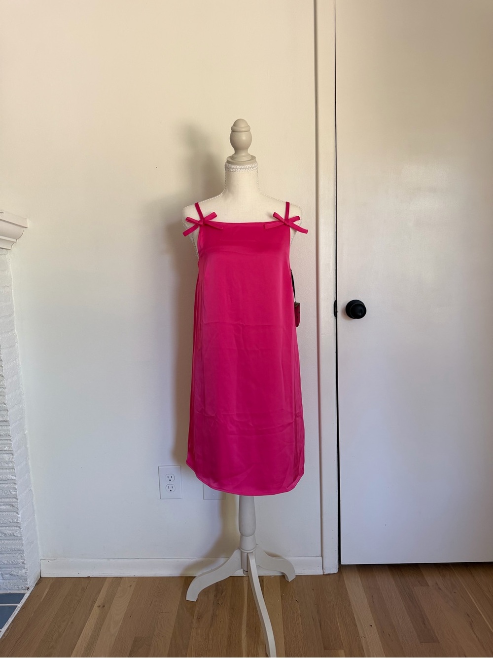 Kate Spade x Target‎ Hot Pink Satin Slip Dress XS NWT Barbiecore Tie Strap Mini